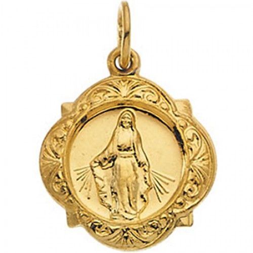 14k Yellow Gold Miraculous Medal Pendant - 12 X 15mm