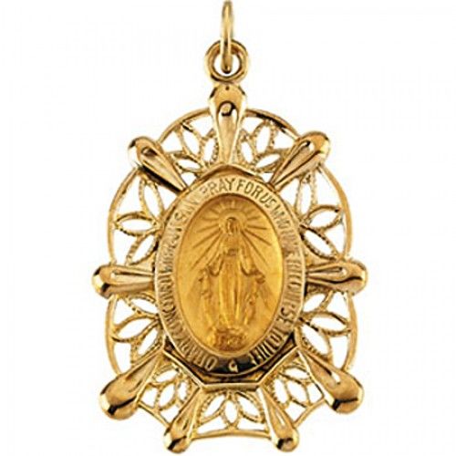 14k Yellow Gold Miraculous Medal Pendant - 20 X 30mm