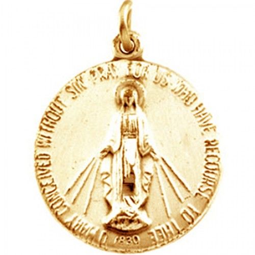 14k Yellow Gold Miraculous Medal Pendant - 18mm X 21mm