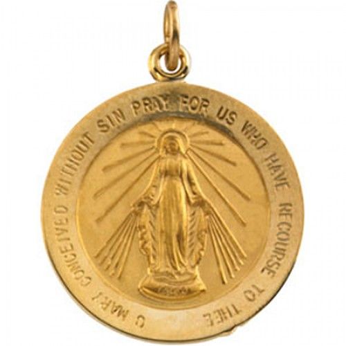 14k Yellow Gold Miraculous Medal Pendant - 21 X 24mm