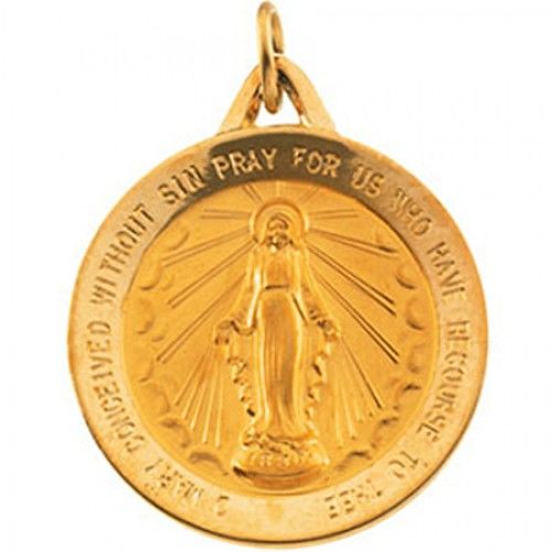 14k Yellow Gold Miraculous Medal Pendant - 25 X 28mm