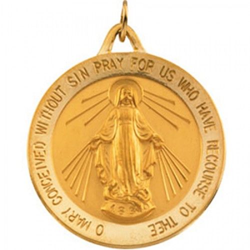 14k Yellow Gold Miraculous Medal Pendant - 29 X 31mm