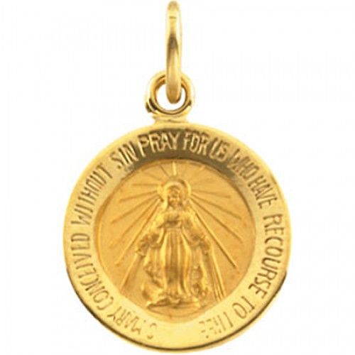 14k Yellow Gold Miraculous Medal Pendant - 12mm X 15mm