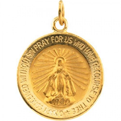 14k Yellow Gold Miraculous Medal Pendant - 15 X 18mm