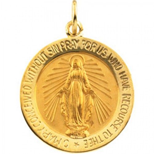14k Yellow Gold Miraculous Medal Pendant - 18 X 21mm