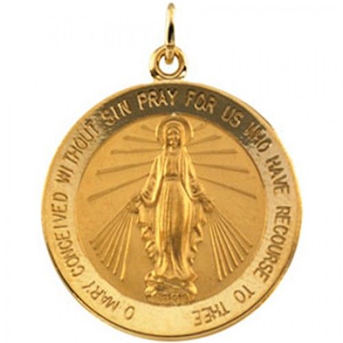 14k Yellow Gold Miraculous Medal Pendant - 22 X 25mm