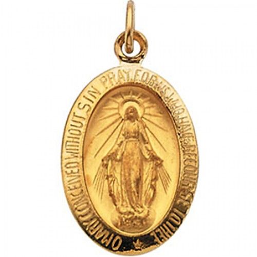 14k Yellow Gold Miraculous Medal Pendant - 11 X 15mm
