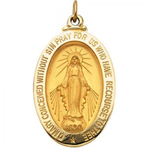 14k Yellow Gold Miraculous Medal Pendant - 18 X 26mm