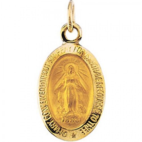 14k Yellow Gold Miraculous Medal Pendant - 8 X 12mm