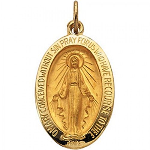 14k Yellow Gold Miraculous Medal Pendant - 14 X 19mm