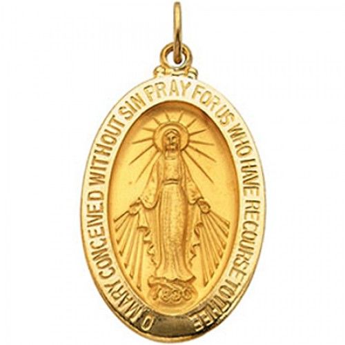 14k Yellow Gold Miraculous Medal Pendant - 16 X 23mm