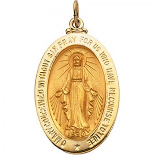 14k Yellow Gold Miraculous Medal Pendant - 20 X 29mm