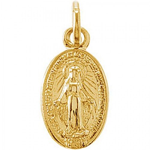 14k Yellow Gold Miraculous Medal Pendant - 6 X 9mm