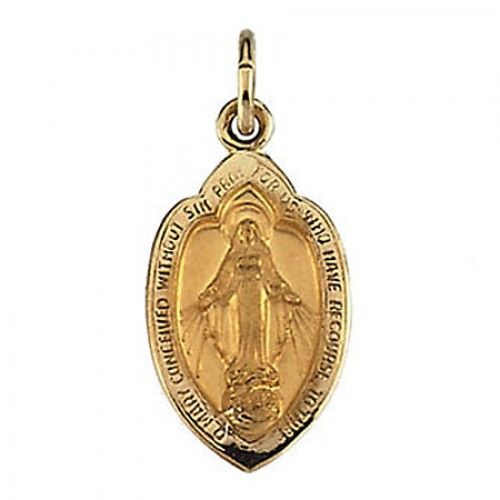 14k Yellow Gold Miraculous Medal Pendant - 8 X 13mm