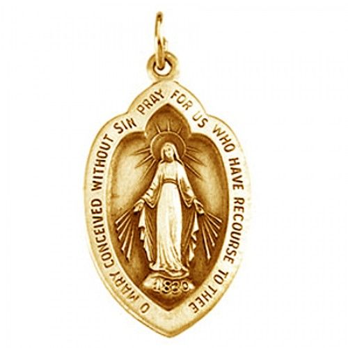 14k Yellow Gold Miraculous Medal Pendant - 12 X 18mm