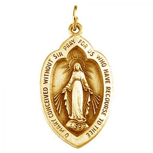 14k Yellow Gold Miraculous Medal Pendant - 13 X 20mm
