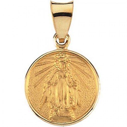 18k Yellow Gold Miraculous Medal Pendant - 13 X 15mm