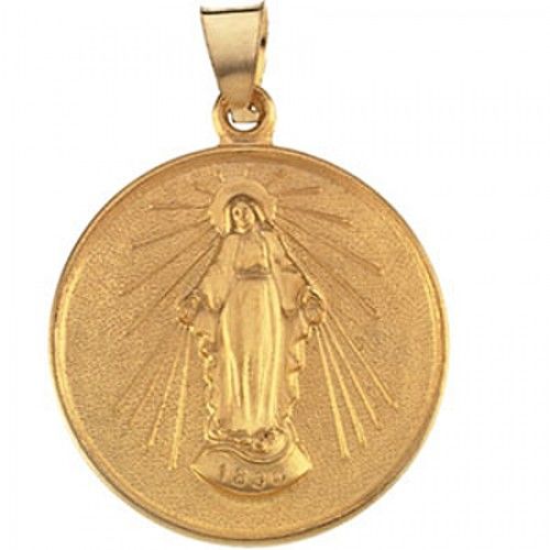 18k Yellow Gold Miraculous Medal Pendant - 25 X 28mm