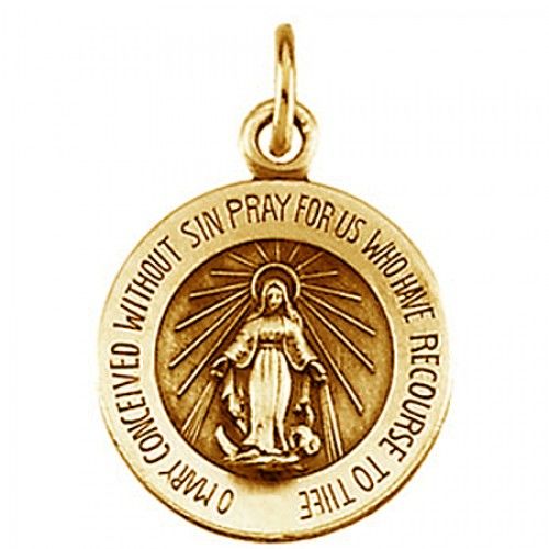 18k Yellow Gold Miraculous Medal Pendant - 22 X 25mm