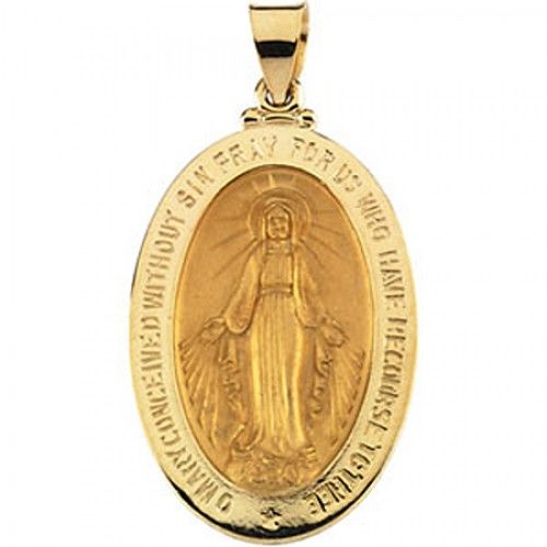 18k Yellow Gold Miraculous Medal Pendant - 20 X 29mm