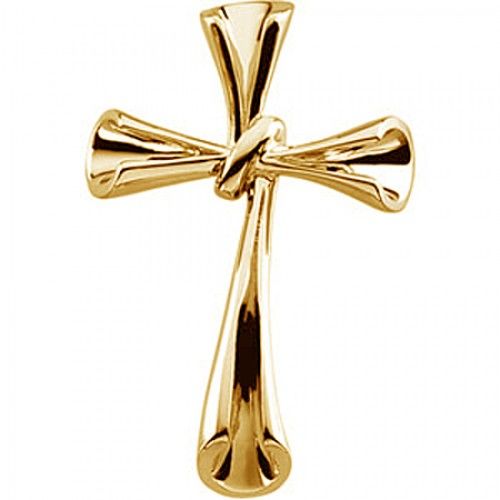 14k Yellow Gold Unisex Cross Pendant 35mm - Religious