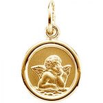 14k Yellow Gold Angel Medal Pendant 17mm - Religious