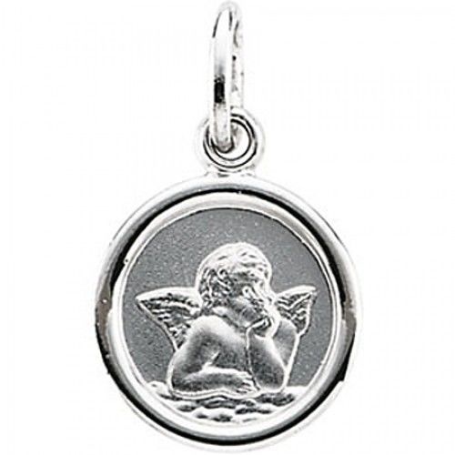 14k White Gold Angel Medal Pendant 17mm - Religious