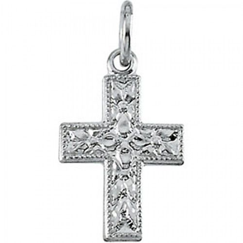 14k White Gold Unisex Cross Pendant 10mm - Religious