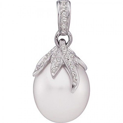 18k Palladium White Gold - 13.0mm Pearl Diamond Pendant