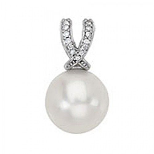 14k White Gold - 12.0mm Pearl & Diamond Pendant