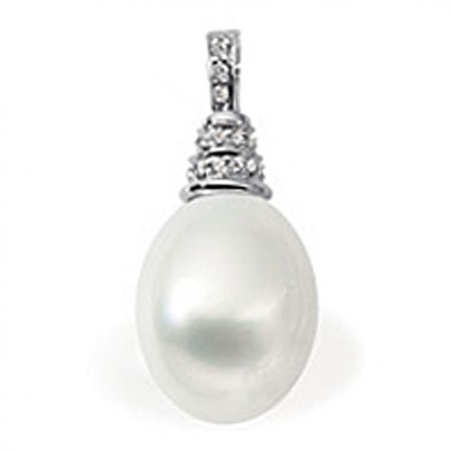 13.0mm Pearl & Diamond Pendant 18k Palladium & Gold