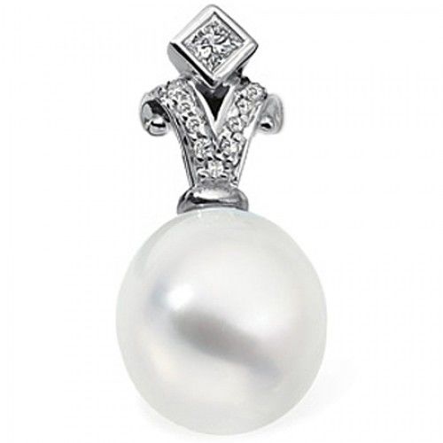 12mm Pearl & Diamond Pendant 18k White Gold Palladium