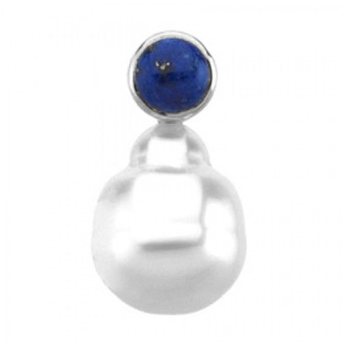Ladies 12.0mm Pearl and Lapis Pendant in White Gold