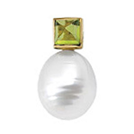 Ladies' 12.0mm Pearl and Peridot Pendant in Yellow Gold