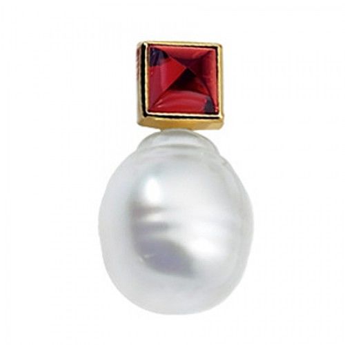 Ladies 11.0mm Pearl & Rhodolite Pendant in Yellow Gold