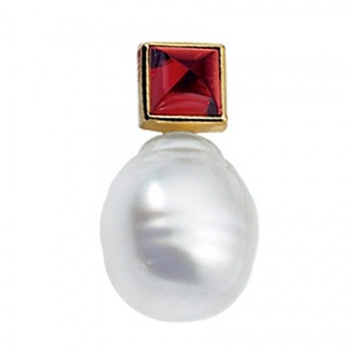 Ladies 12.0mm Pearl & Rhodolite Pendant in Yellow Gold