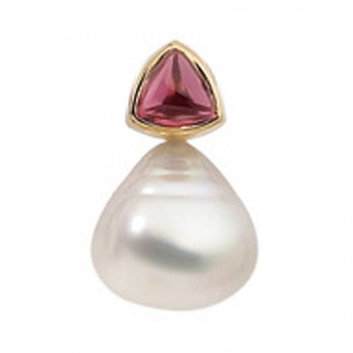 Ladies 12.0mm Pearl and Garnet Pendant in Yellow Gold