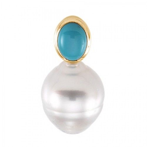 Ladies' 14k Yellow Gold 11.0mm Pearl & Turquoise Pendant