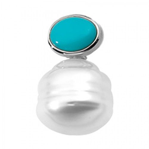 Ladies 11.0mm Pearl and Turquoise Pendant in White Gold