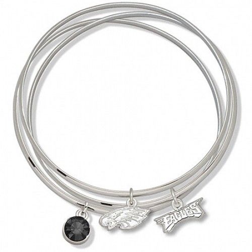 Black Crystal Philadelphia Eagles Bangle Bracelet Set