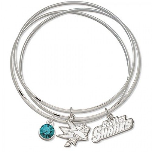 Blue Green Crystal San Jose Sharks Bangle Bracelet Set