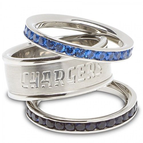 Stainless Steel San Diego Chargers Stacked Ring Set