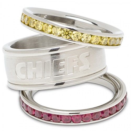Stainless Steel Kansas City Chiefs Stacked Ring Set