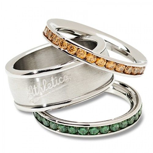 Stainless Steel Oakland Athletics Team Logo Ring Set