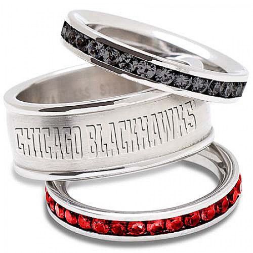 Stainless Steel Chicago Blackhawks Team Logo Ring Set
