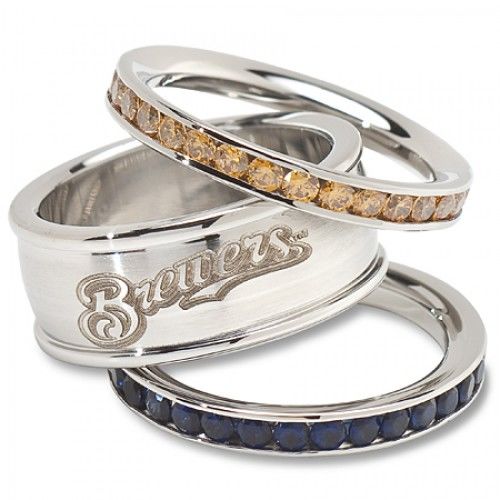 Stainless Steel Milwaukee Brewers Team Logo Ring Set