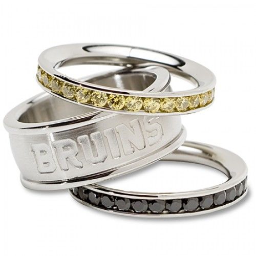 Stainless Steel Boston Bruins Team Logo Ring Set