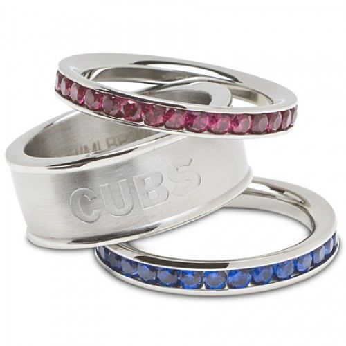 Stainless Steel Chicago Cubs Stacked Logo Ring Set