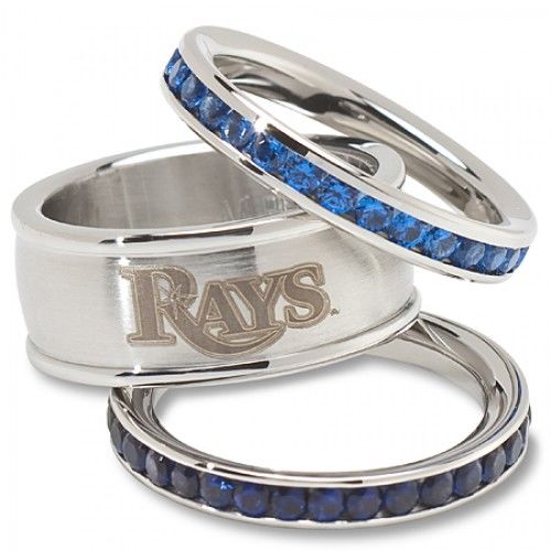 Stainless Steel Tampa Bay Rays Stacked Logo Ring Set