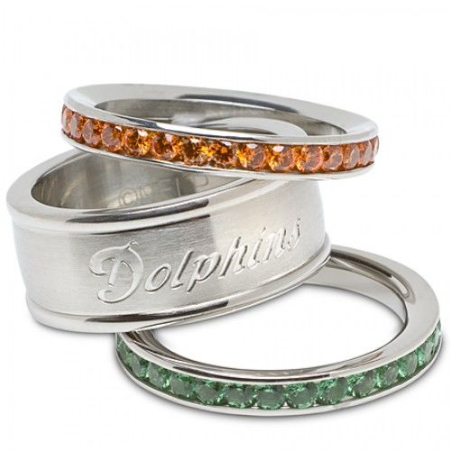 Stainless Steel Miami Dolphins Stacked Logo Ring Set